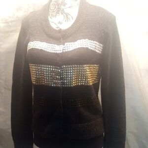 Chic Black and Gold Studded Women's Cardigan